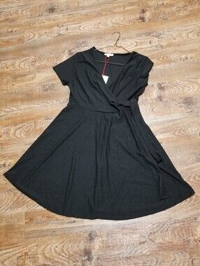 Rolla Coster Black Wrap Dress Large Short Sleeves Polka Dot Nwtags